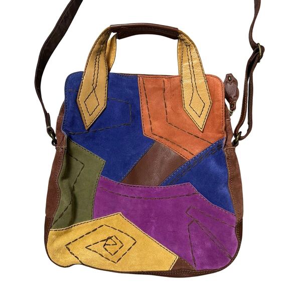 Lucky Brand Suede Leather Colorful Patchwork Bag - Picture 5 of 11